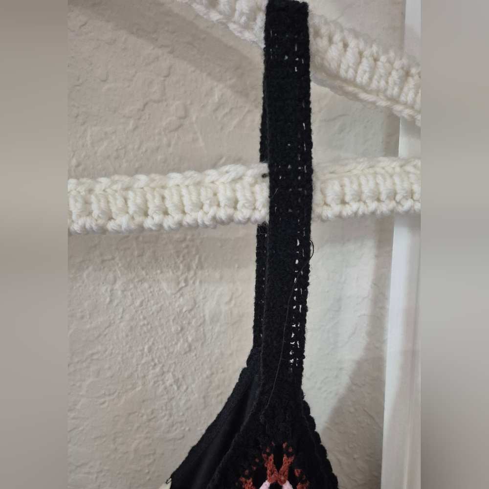 Rebellion Black Spagetti Strap Maxi Dress With Beautiful Colorful Crochet Accent - Picture 4 of 11
